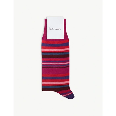 Paul Smith Mens Pink Striped Stripe Cotton Blend Socks