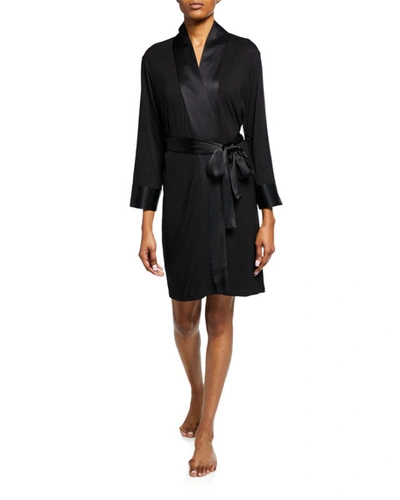 Josie Natori Essentials Jersey Robe W/ Satin Trim In Black