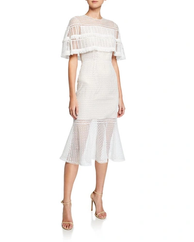 Elie Tahari Janine Lace Capelet Mdi Dress With Fringe Trim In White |  ModeSens