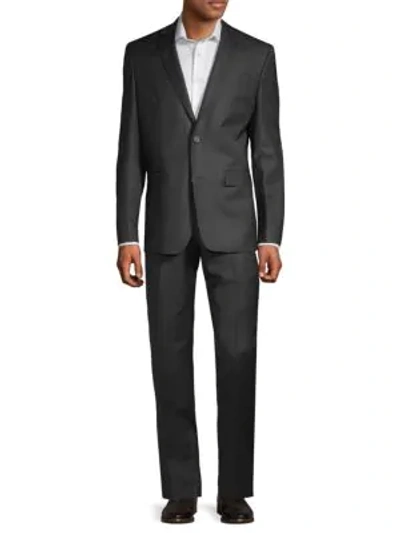 Versace Modern-fit Classic Textured Wool Suit In Dark Grey