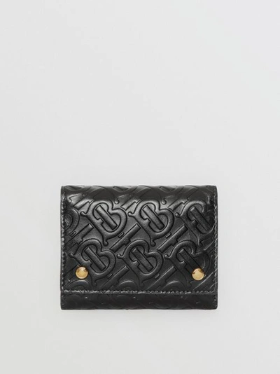 Burberry Small Monogram Leather Folding Wallet In Black