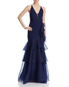 Aidan Mattox Tiered-ruffle Crepe Gown In Navy