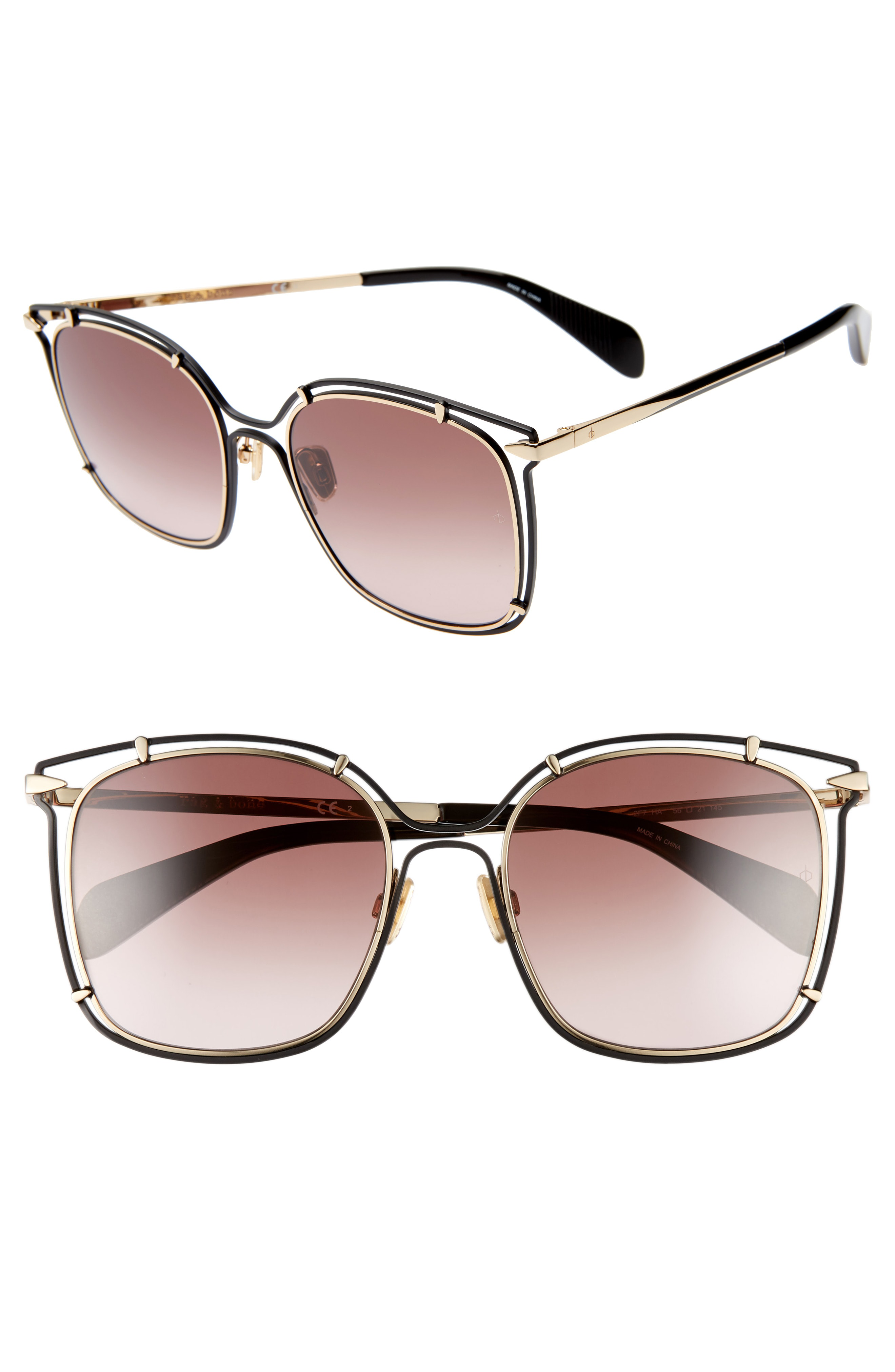 Rag Bone 56mm Gradient Square Sunglasses Grey Pink Gold In Grey Brown Antique Gold Modesens