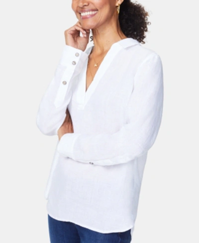 Nydj Linen High-low Tunic In Optic White