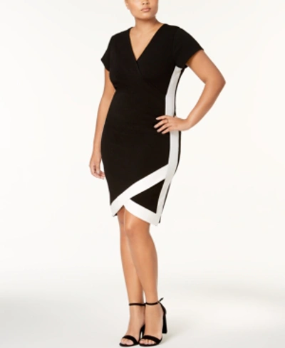 Almost Famous Trendy Plus Size Faux-wrap Dress In Black/white