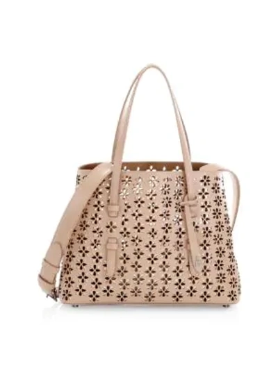 Alaïa Women's Small Mina Perforated Leather Tote In Nude