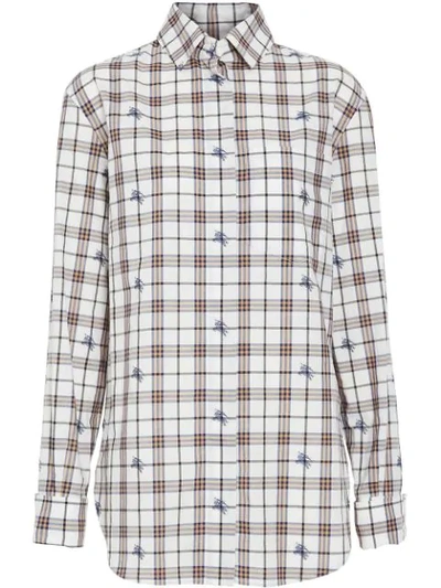Burberry Shirt In Fil Coupé Print Check Logo Equestrian Knight In Parchment