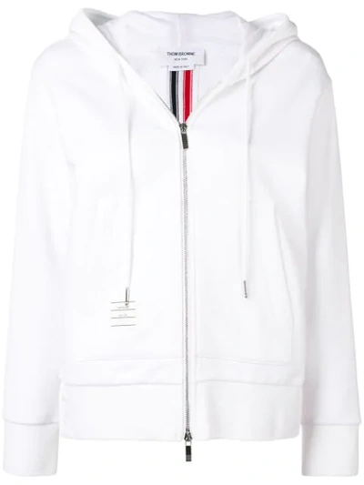 Thom Browne Center-back Stripe Zip-up Hoodie White