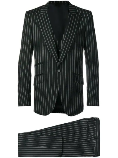 Dolce & Gabbana Pinstriped Three-piece Suit In Black