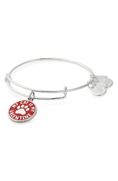 Alex And Ani My Cat Is My Valentine Charm Expandable Bracelet In Shiny Silver