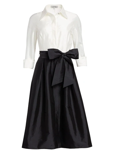 Teri Jon By Rickie Freeman Two-tone Collared Taffeta Gown In Black White