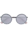 Valentino Studded Round Sunglasses In Metallic
