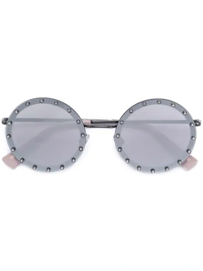 Valentino Studded Round Sunglasses In Metallic