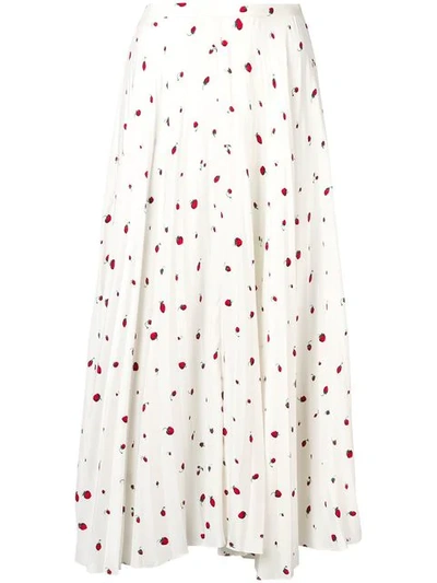 Chinti & Parker Strawberry Print Pleated Skirt In White