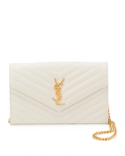 Saint Laurent Monogramme Large Grain De Poudre Wallet On Chain In Crema Soft
