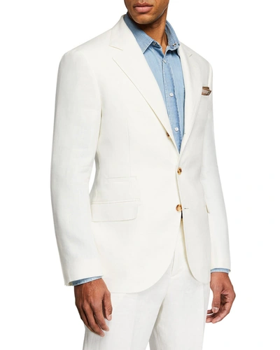 Brunello Cucinelli Men's Chevron Panama Two-piece Linen Suit In Beige