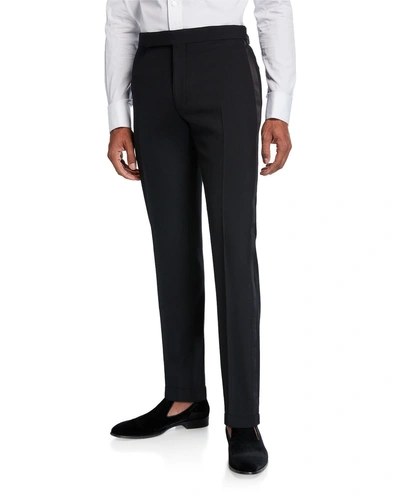 Ralph Lauren Men's Gregory Wool Barathea Tapered Tuxedo Pants In Black