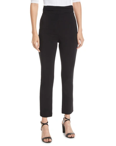 Cushnie Ruched-waist Fitted Skinny-leg Liquid Cady Pants In Gray