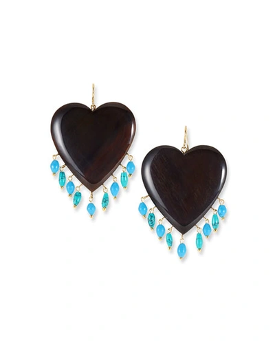 Ashley Pittman Landa Heart & Dangle Earrings, Dark/turquoise In Dark Brown