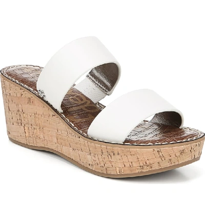 Sam Edelman Rydell Cork-wedge Leather Sandals, White In Bright White Leather