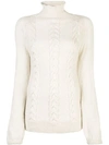 Voz Cable Turtleneck Jumper In White