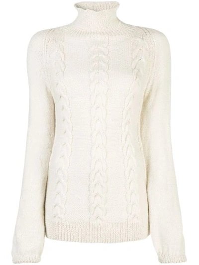 Voz Cable Turtleneck Jumper In White