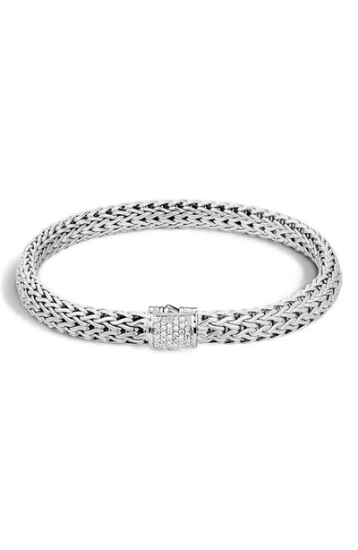 John Hardy Classic Chain Sterling Silver Small Bracelet With Diamond Pave In White/silver