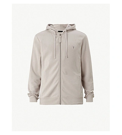 Allsaints Raven Slim-fit Cotton-fleece Hoody In Lunar Grey