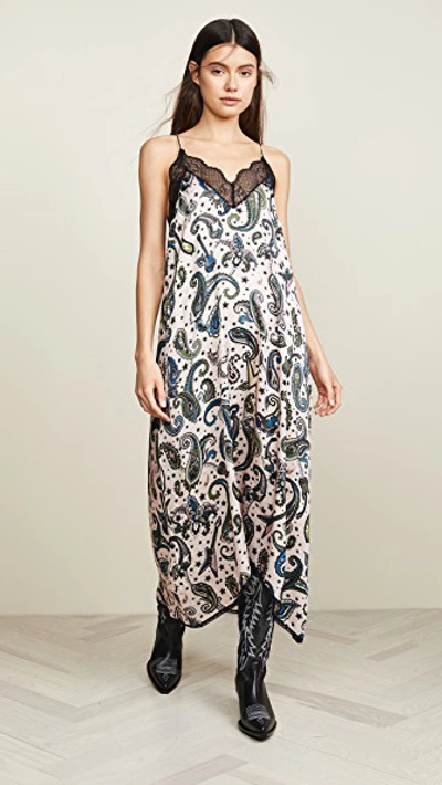 Zadig & Voltaire Risty Printed Slip Dress With Lace In Corolle