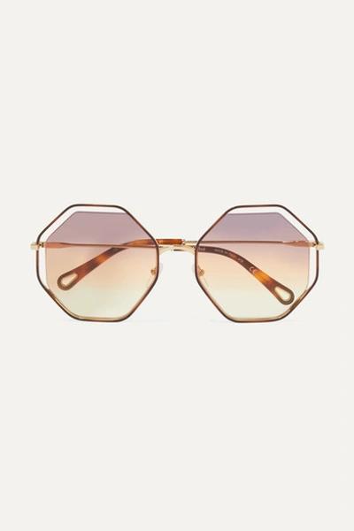 Chloé Poppy Octagon-frame Gold-tone And Tortoiseshell Acetate Sunglasses In Brown
