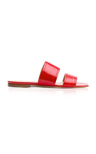 Aeyde Mattea Square-toed Patent Leather Slides In Red