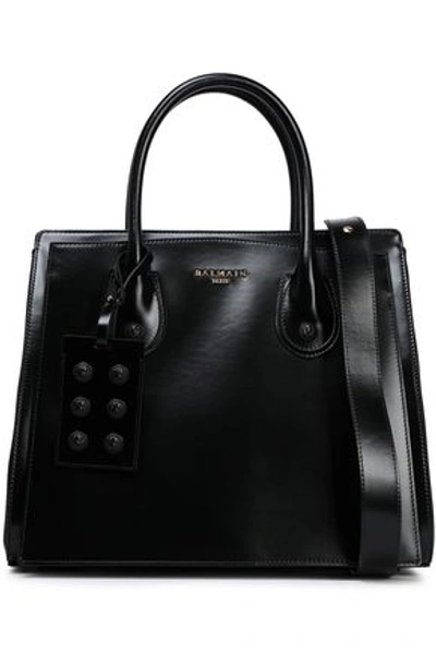 Balmain Glossed-leather Tote In Black