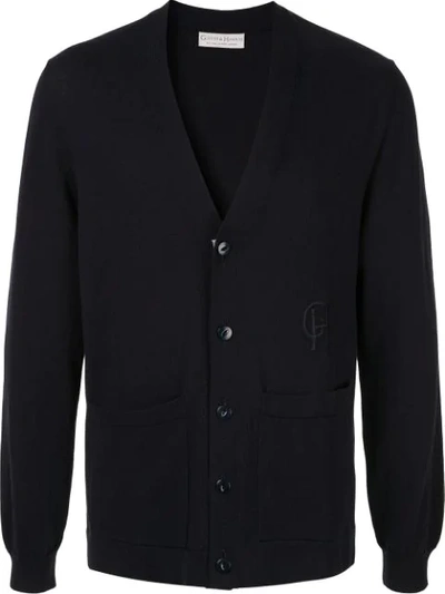 Gieves & Hawkes Embroidered Logo Cardigan In Blue
