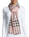 Burberry Lightweight Giant Check Wool & Silk Scarf In Beige