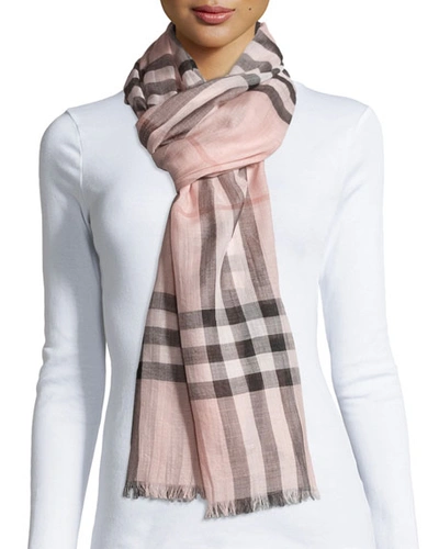 Burberry Lightweight Giant Check Wool & Silk Scarf In Rose