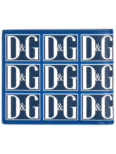 Dolce & Gabbana Men's Logo Tile Bifold Wallet In Blue