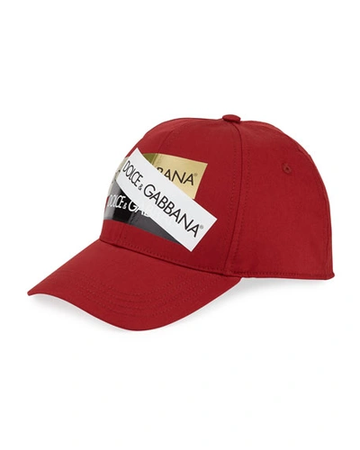 Dolce & Gabbana Men's Baseball Cap With Shiny Logo Tape In Red