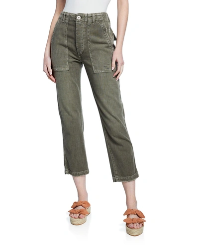 Amo Denim Army Cropped High-rise Pants In Gray Green