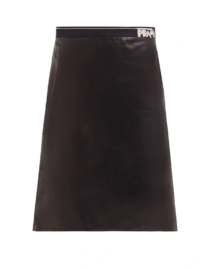 Prada Logo-intarsia Leather Pencil Skirt In Black