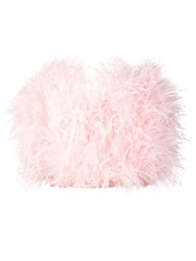 Attico Faux Pearl-trimmed Ostrich Feather Top In Pink