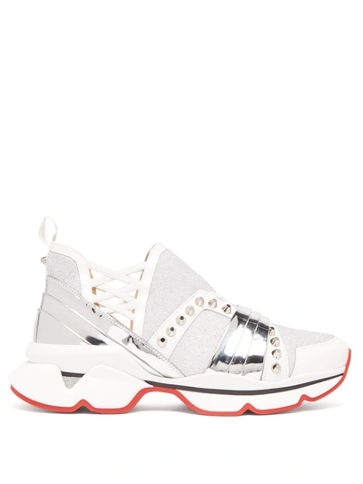 Christian Louboutin Red Runner Donna Glittered Mesh And Leather Sneakers