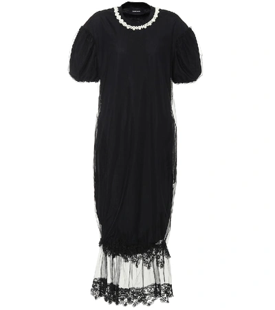 Simone Rocha Embellished Tulle Midi Dress In Black/ Pearl