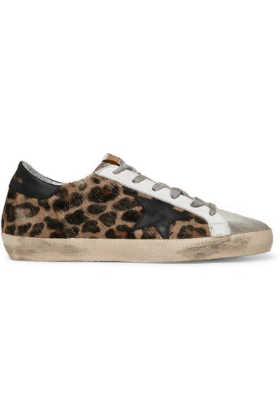 Golden Goose Superstar Distressed Leopard-print Calf Hair, Leather And Suede Sneakers In Leopard Print
