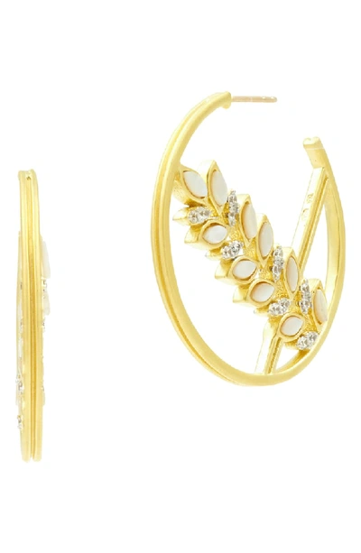 Freida Rothman Fleur Bloom Floral Hoop Earrings In 14k Gold-plated & Rhodium-plated Sterling Silver In White/ Gold