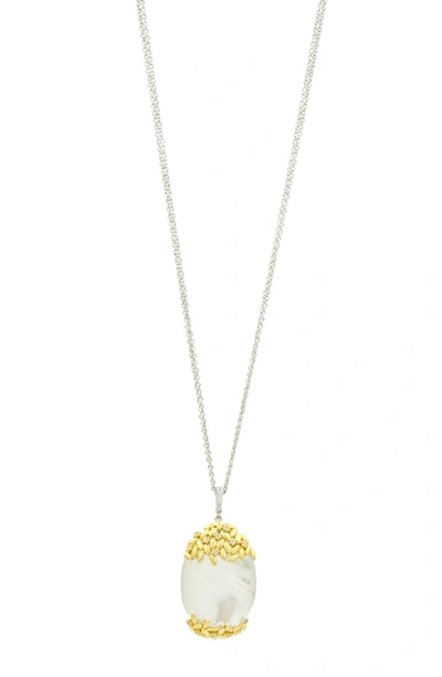 Freida Rothman Fleur Bloom Oval Pendant Statement Necklace In 14k Gold-plated & Rhodium-plated Sterling Silver, 27 In White/ Gold