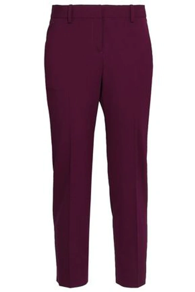 Theory Treeca Cropped Stretch-wool Slim-leg Pants In Plum