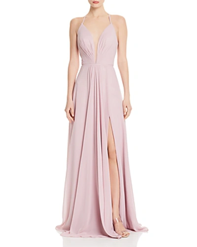 Faviana Couture Illusion Plunge Gown In Mauve