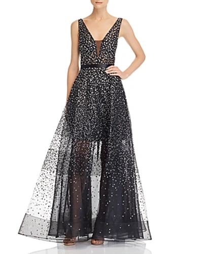 Avery G Elsa Embellished Ball Gown In Black/silver