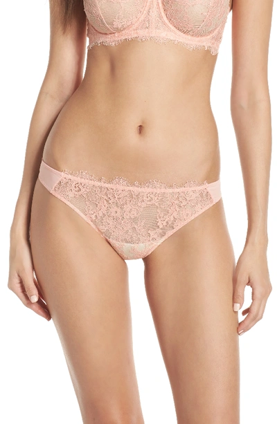 Skarlett Blue Entice Lace Thong In Bright Papaya/ Nude Chiffon