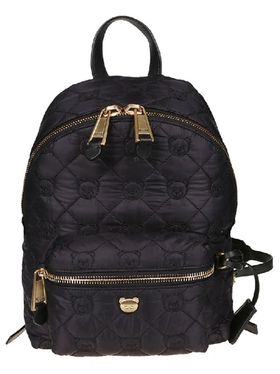 Moschino Embroidered Bear Quilted Backpack In Black
